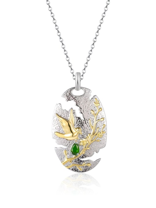 ZXI-SILVER JEWELRY 925 Sterling Silver Natural Stone Leaf Luxury Necklace