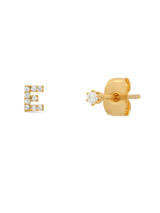 Gold E 925 Sterling Silver Cubic Zirconia Letter Minimalist Stud Earring