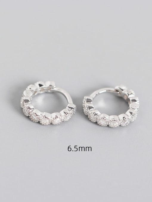 6.5mm Platinum white Stone 925 Sterling Silver Cubic Zirconia Geometric Minimalist Huggie Earring