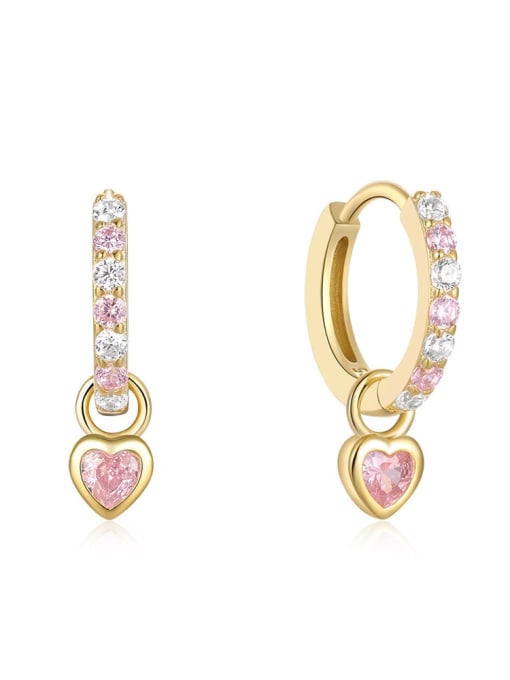 pink Stone color 925 Sterling Silver Cubic Zirconia Heart Dainty Hoop Earring