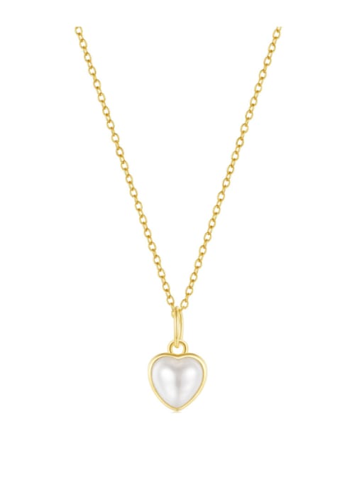 golden 925 Sterling Silver Imitation Pearl Heart Minimalist Necklace
