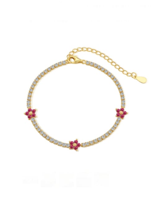Wine red DY150146 gold 925 Sterling Silver Cubic Zirconia Flower Luxury Bracelet