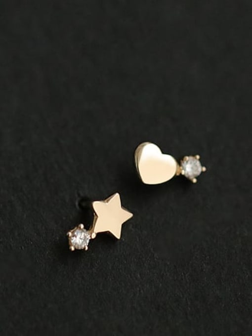ZEMI 925 Sterling Silver Cubic Zirconia Star  Heart Minimalist Stud Earring