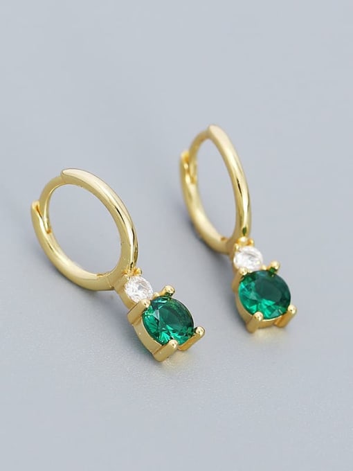 Golden color (green stone) 925 Sterling Silver Cubic Zirconia Geometric Dainty Huggie Earring
