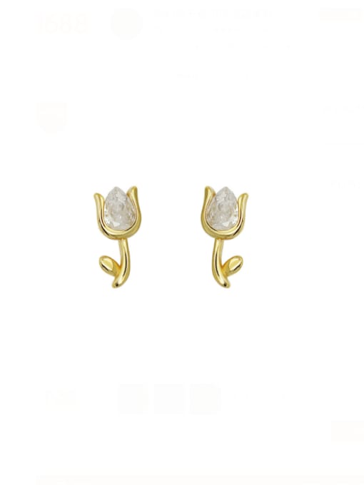 golden 925 Sterling Silver Cubic Zirconia Flower Dainty Stud Earring