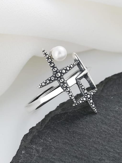 396j approx. 3.12g 925 Sterling Silver Imitation Pearl Cross Vintage Ring