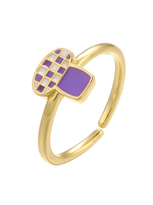 purple Brass Enamel Mushroom Trend Band Ring
