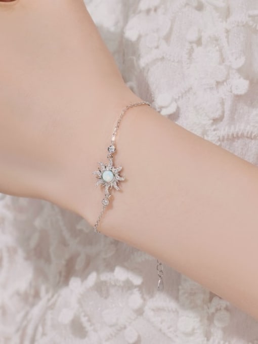 STL-Silver Jewelry 925 Sterling Silver Synthetic Opal Flower Trend Link Bracelet 2