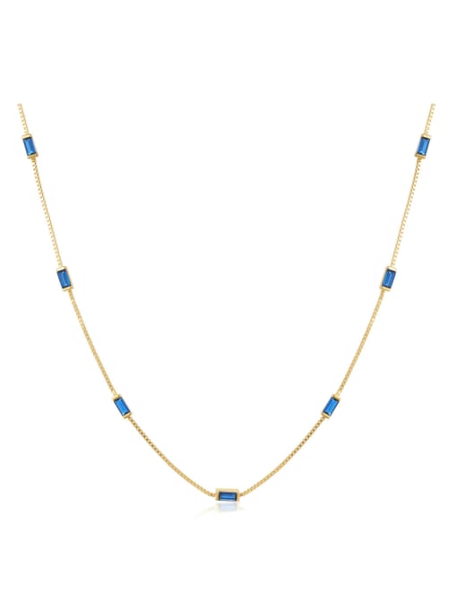 Golden +Blue 925 Sterling Silver Rhinestone Geometric Minimalist Necklace