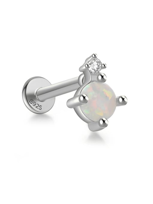 Platinum single 9 925 Sterling Silver Synthetic Opal Geometric Dainty Single Earring(Single-Only One)