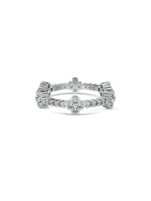Platinum+ White  DY120945 S W WH 925 Sterling Silver Cubic Zirconia Flower Dainty Band Ring