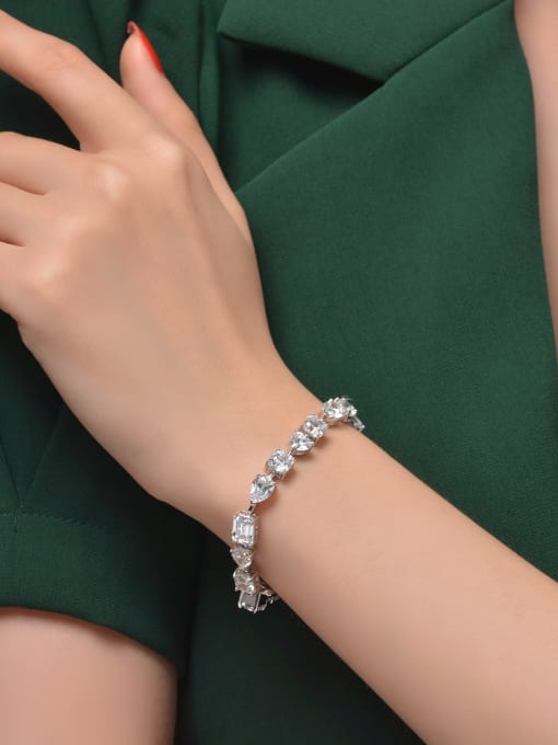 A&T Jewelry 925 Sterling Silver High Carbon Diamond White Geometric Dainty Bracelet 1