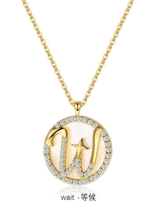 TMA027 Gold Letter W 925 Sterling Silver Shell Letter Vintage Necklace