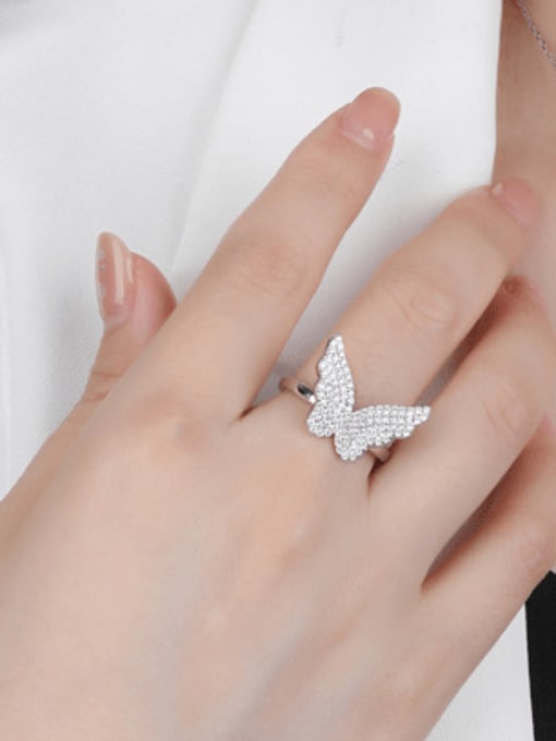 A&T Jewelry 925 Sterling Silver Cubic Zirconia Butterfly Dainty Band Ring 3