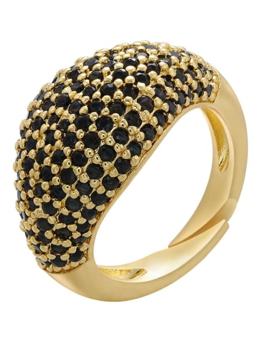 Golden black diamond Brass Rhinestone Geometric Trend Band Ring