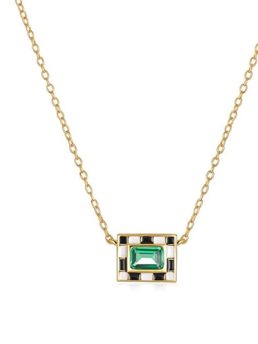 Gold + Grandmother Green 925 Sterling Silver Cubic Zirconia Geometric Dainty Necklace