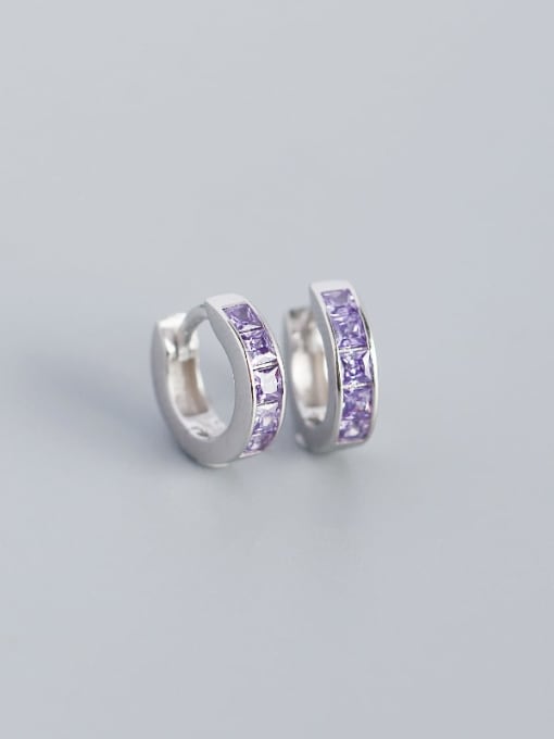 Platinum (purple stone) 925 Sterling Silver Cubic Zirconia Geometric Minimalist Huggie Earring