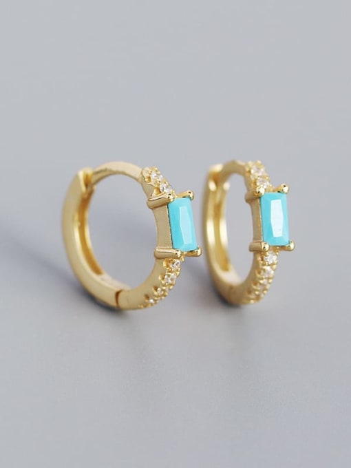 Gold (blue pine) 925 Sterling Silver Cubic Zirconia Geometric Minimalist Huggie Earring
