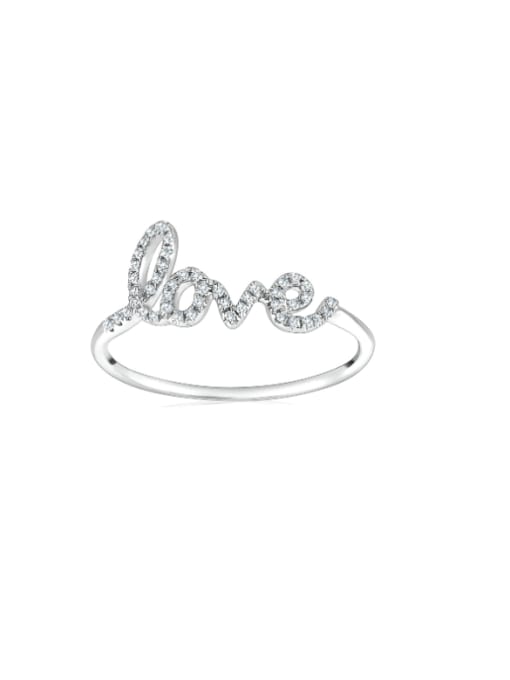 Platinum 925 Sterling Silver Cubic Zirconia Letter Minimalist Band Ring