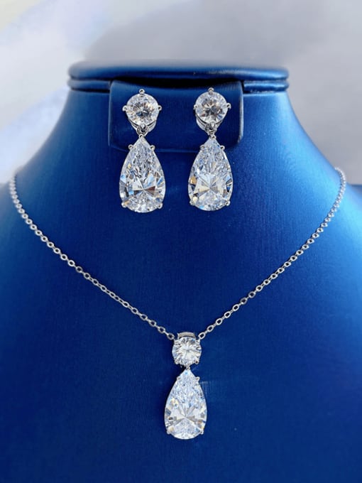 M&J 925 Sterling Silver High Carbon Diamond Water Drop Luxury Drop Earring 1