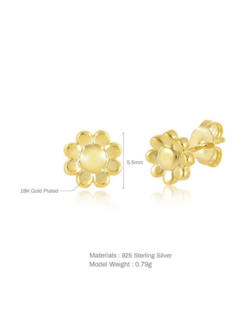 Golden Flower 925 Sterling Silver Heart Minimalist Stud Earring