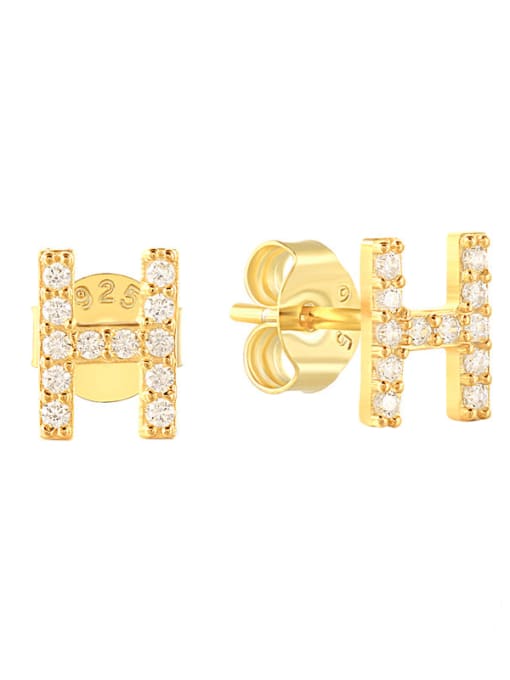Gold H 925 Sterling Silver Cubic Zirconia Letter Dainty Stud Earring