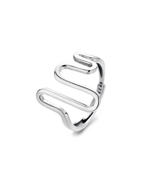 TAIS 925 Sterling Silver Wave Geometric Vintage Band Ring 0