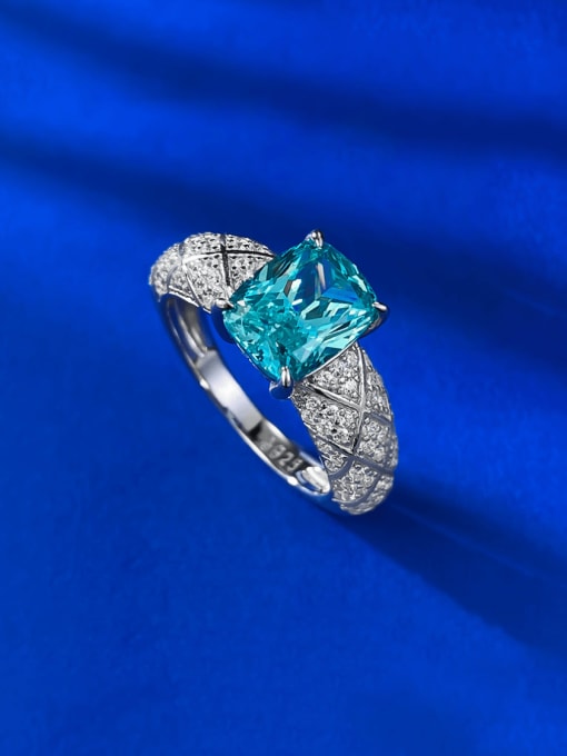 R924 Paraiba 925 Sterling Silver Natural Stone Geometric Luxury Cocktail Ring