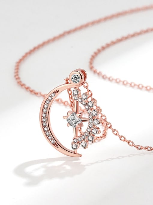 Rose Gold 925 Sterling Silver Cubic Zirconia Moon Minimalist Necklace