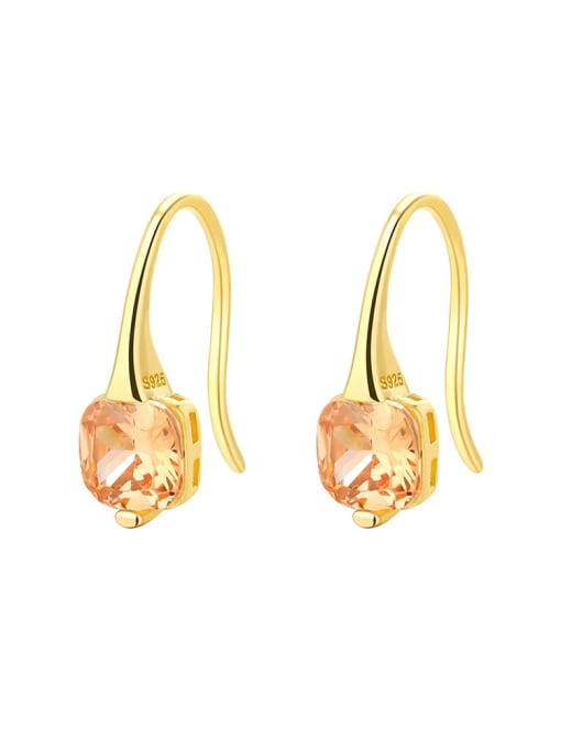 E4019 Deep Champagne 925 Sterling Silver Cubic Zirconia Geometric Minimalist Hook Earring