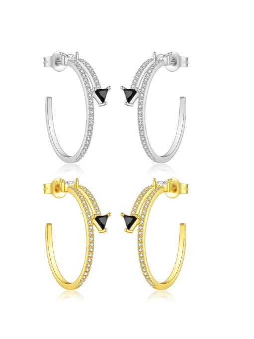 MZ- Silver 925 Sterling Silver Cubic Zirconia Geometric Minimalist Stud Earring 2