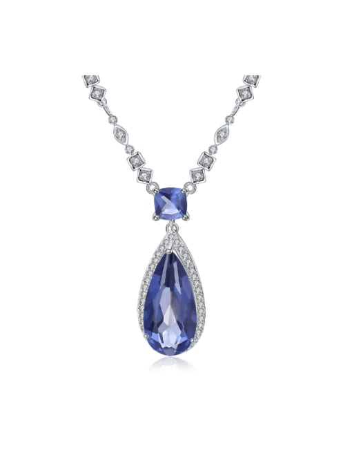 ZXI-SILVER JEWELRY 925 Sterling Silver Swiss Blue Topaz Water Drop Luxury Necklace