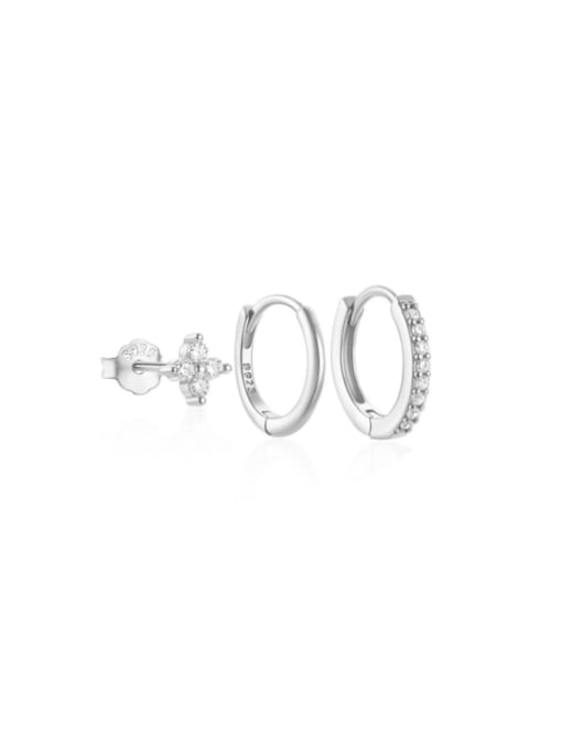 3 pieces per set in white gold  1 925 Sterling Silver Cubic Zirconia Geometric Dainty Huggie Earring