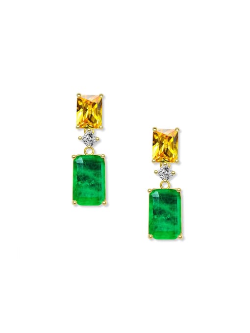 A&T Jewelry 925 Sterling Silver High Carbon Diamond Green Geometric Vintage Stud Earring