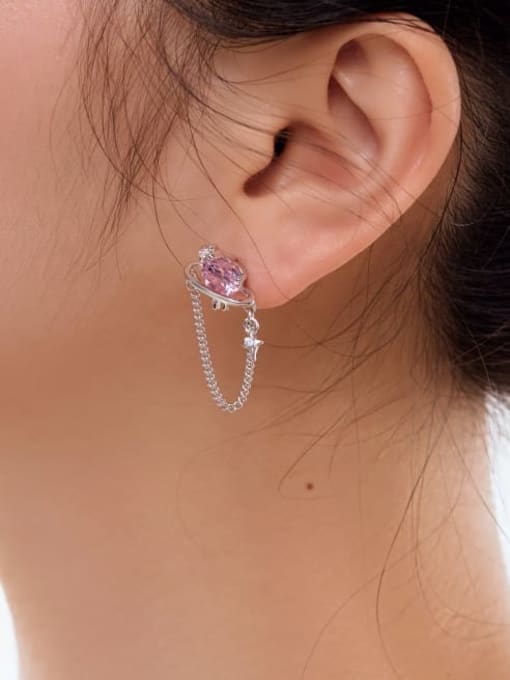 STL-Silver Jewelry 925 Sterling Silver Cubic Zirconia Heart Tassel Dainty Stud Earring 2