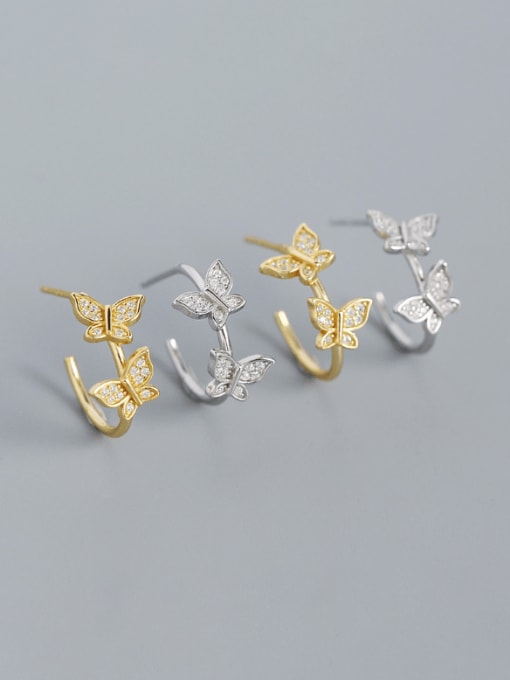 ACEE 925 Sterling Silver Cubic Zirconia Butterfly Minimalist Stud Earring