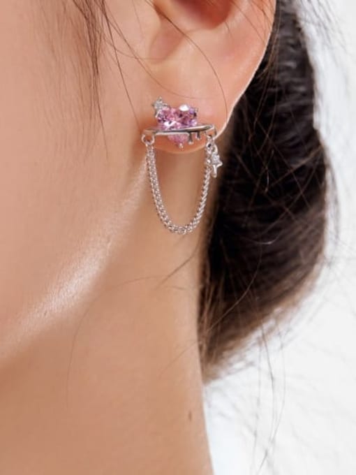STL-Silver Jewelry 925 Sterling Silver Cubic Zirconia Heart Tassel Dainty Stud Earring 1