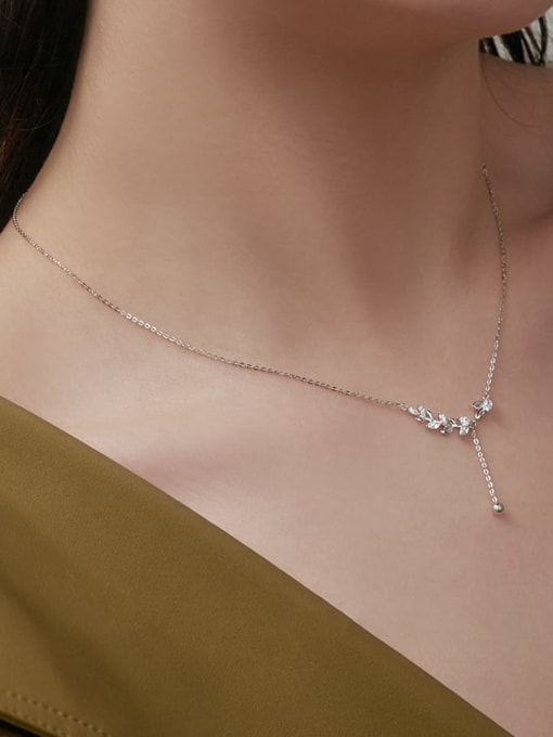 ZEMI 925 Sterling Silver Cubic Zirconia Wheatear Dainty Necklace 3