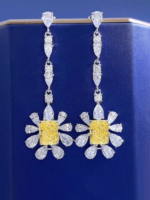 M&J 925 Sterling Silver High Carbon Diamond Flower Luxury Cluster Earring 0