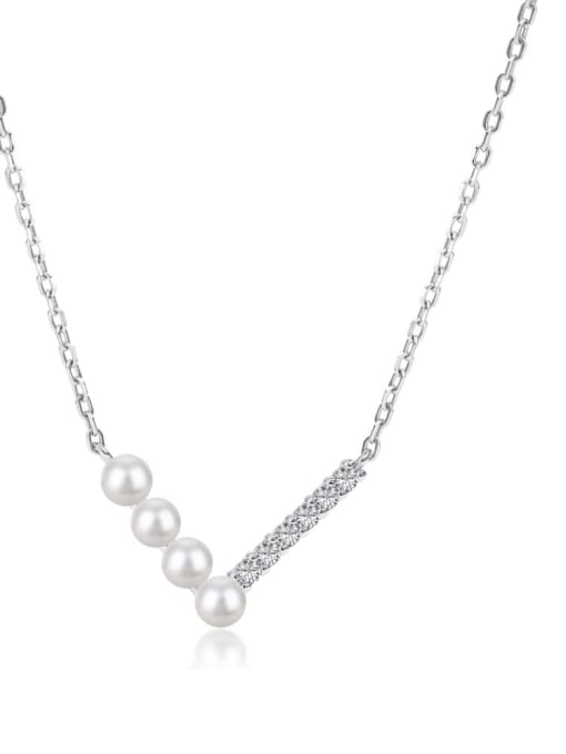 STL-Silver Jewelry 925 Sterling Silver Imitation Pearl Geometric Minimalist Necklace