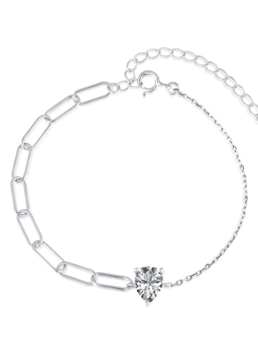 DY150151 S W WH 925 Sterling Silver Cubic Zirconia Heart Minimalist Link Bracelet