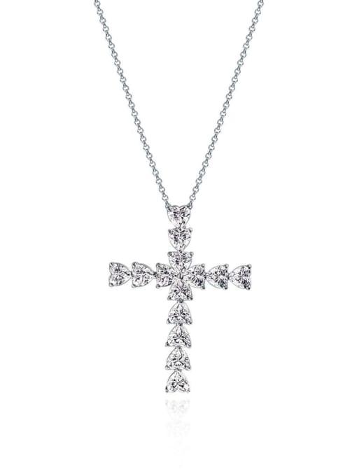 A&T Jewelry 925 Sterling Silver High Carbon Diamond Cross Luxury Necklace 0