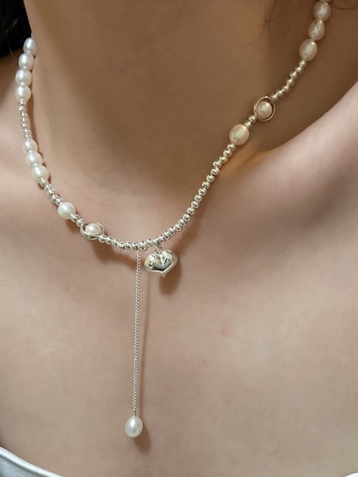 ARTTI 925 Sterling Silver Freshwater Pearl Heart Dainty Necklace 1