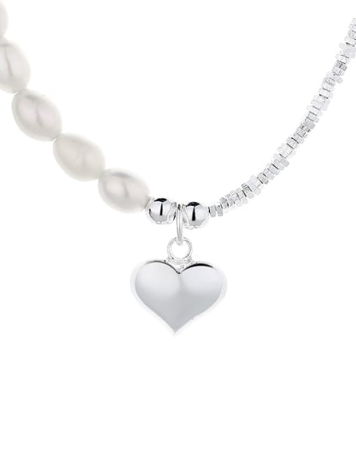 516LD necklace approximately 14.6g 925 Sterling Silver Freshwater Pearl Heart Minimalist Necklace