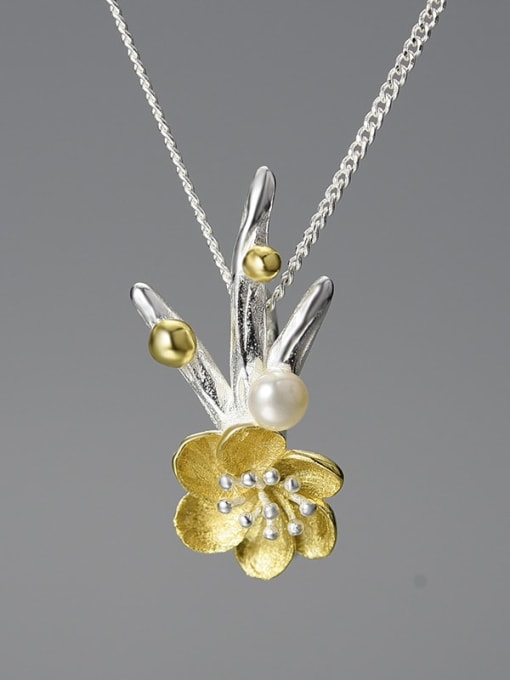 Silver color separation lfje0213e 925 Sterling Silver National style flower creative pearl ice and snow Artisan Pendant
