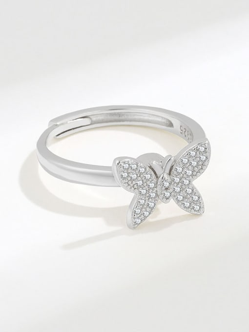 PNJ-Silver 925 Sterling Silver Cubic Zirconia Rotate Butterfly Cute Band Ring 2