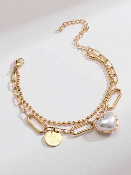 MEN PO Titanium Steel Imitation Pearl Heart Minimalist Strand Bracelet 3