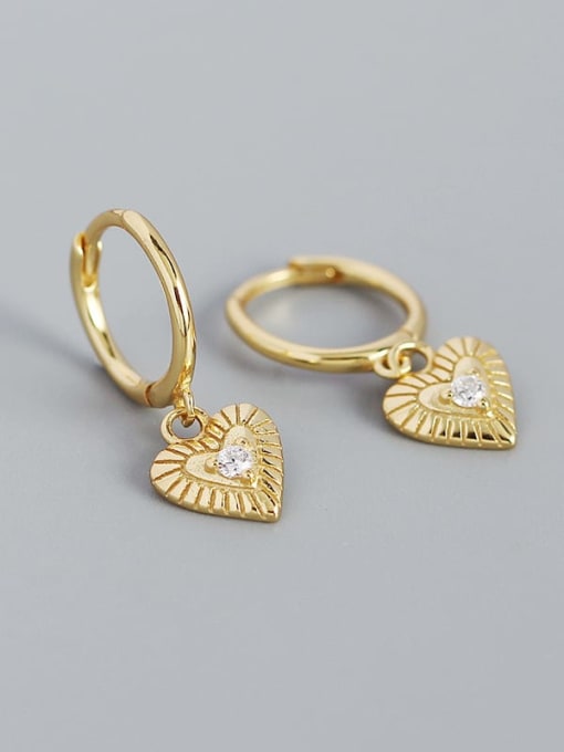 Gold 925 Sterling Silver Heart Vintage Huggie Earring
