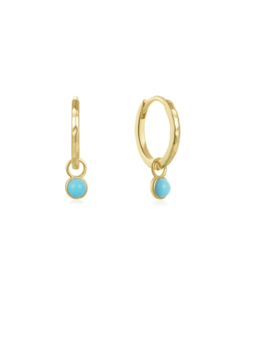golden 925 Sterling Silver Turquoise Geometric Minimalist Huggie Earring