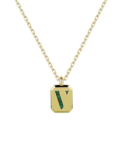 YA0237 Gold Malachite V 925 Sterling Silver Carnelian Geometric Vintage Necklace
